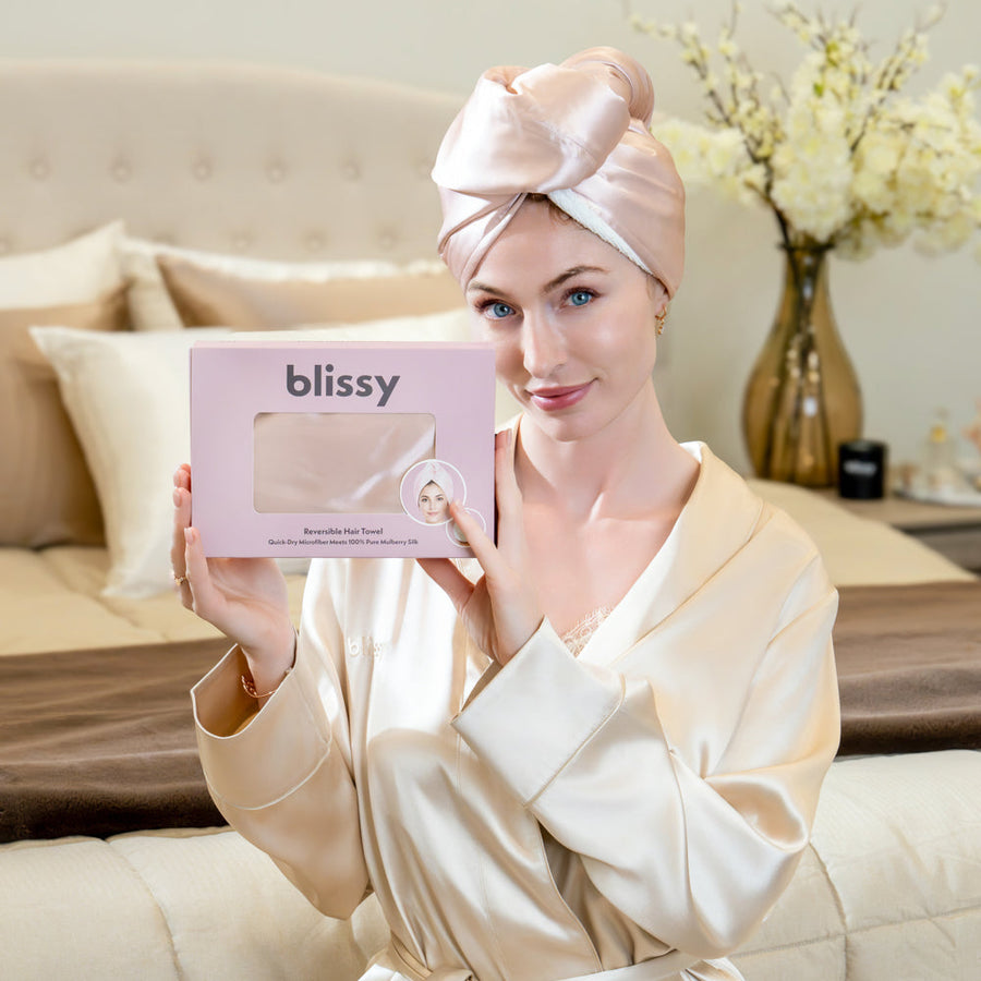 Blissy Pink Reversible Towel – 22 Momme Mulberry Silk, 100% Silk – Lifestyle