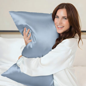 Blissy Ash Blue Silk Pillowcase Detail – King