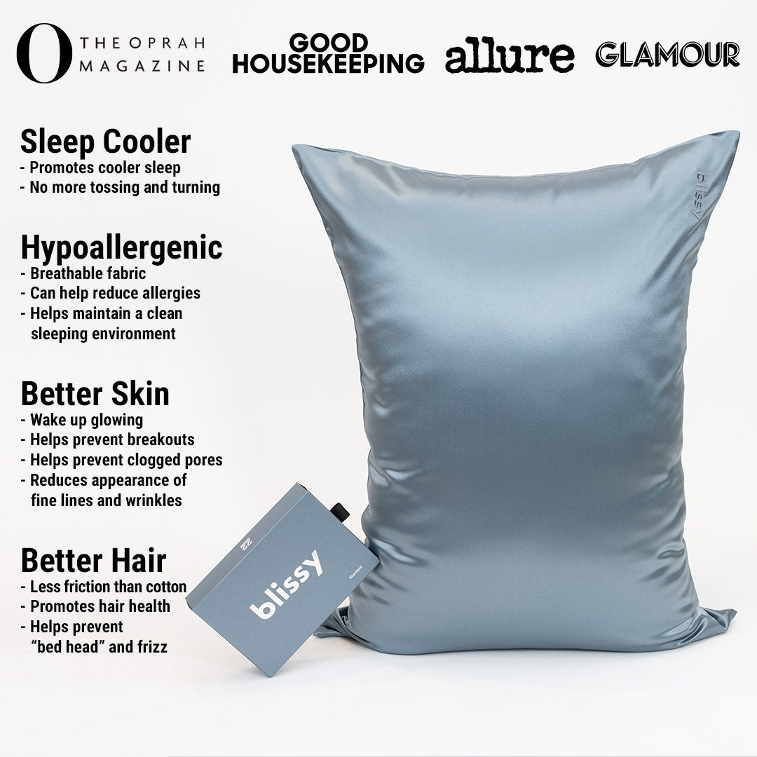 Ash Blue Mulberry Silk Pillowcase – Blissy Standard