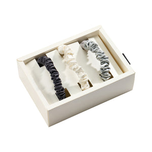 Blissy Skinny Scrunchies - White, Gray, Silver
