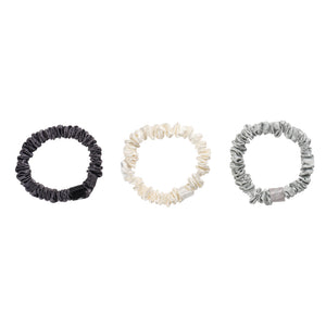 Blissy Skinny Scrunchies - White, Gray, Silver
