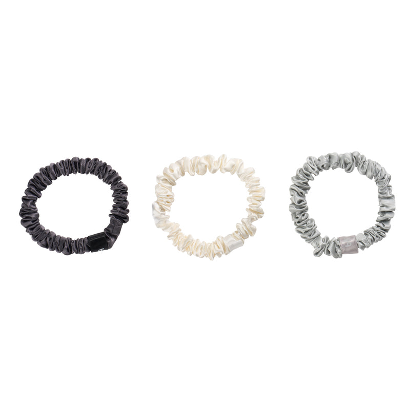 Blissy Skinny Scrunchies - White, Gray, Silver