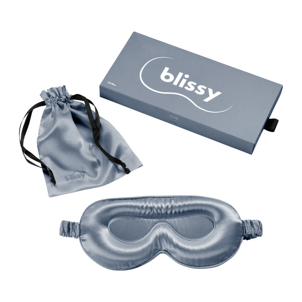 Blissy Ash Blue Sleep Mask – 22 Momme Mulberry Silk, 100% Silk
