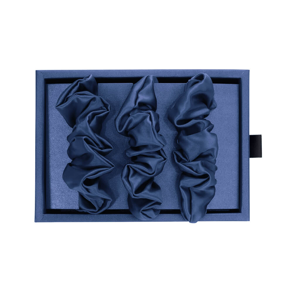 Blue Blissy Scrunchies Close-Up – Blissy 22 Momme Silk