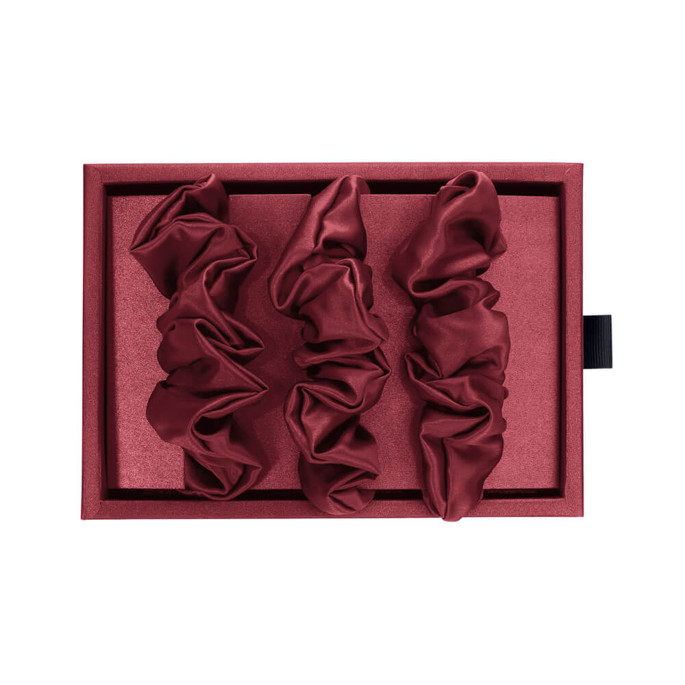 Burgundy Blissy Scrunchies Close-Up – Blissy 22 Momme Silk