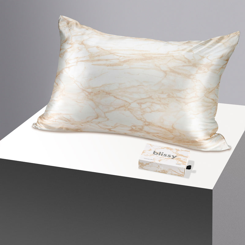 Pillowcase - Champagne Marble - Standard - Blissy King Champagne Marble Pillowcase – 22 Momme Mulberry Silk, 100% Silk