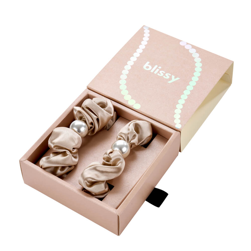 Champagne Blissy Pearl Scrunchies – Blissy Premium Silk