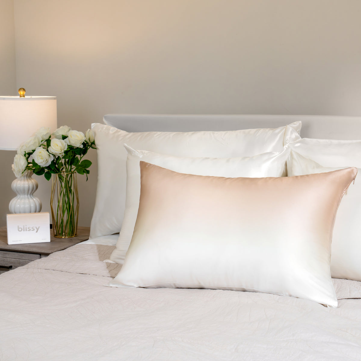 Blissy Champagne Ombre Silk Pillowcase Detail – King