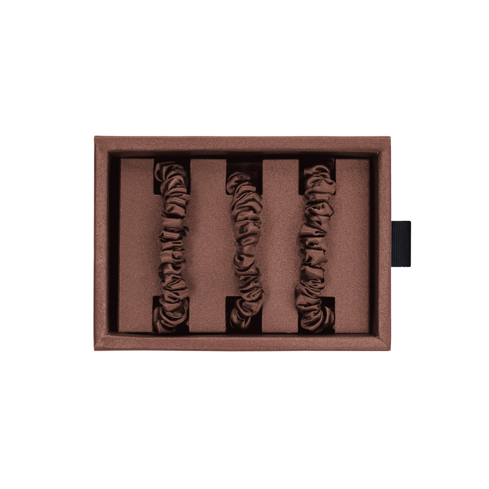 Chocolate Mulberry Silk Blissy Skinny Scrunchies – Blissy