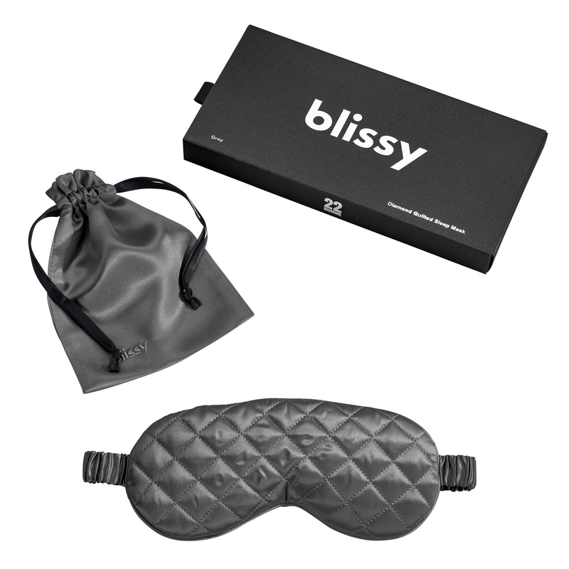 Sleep Mask - Grey - Diamond Quilted - Blissy Grey Sleep Mask – 22 Momme Mulberry Silk, 100% Silk