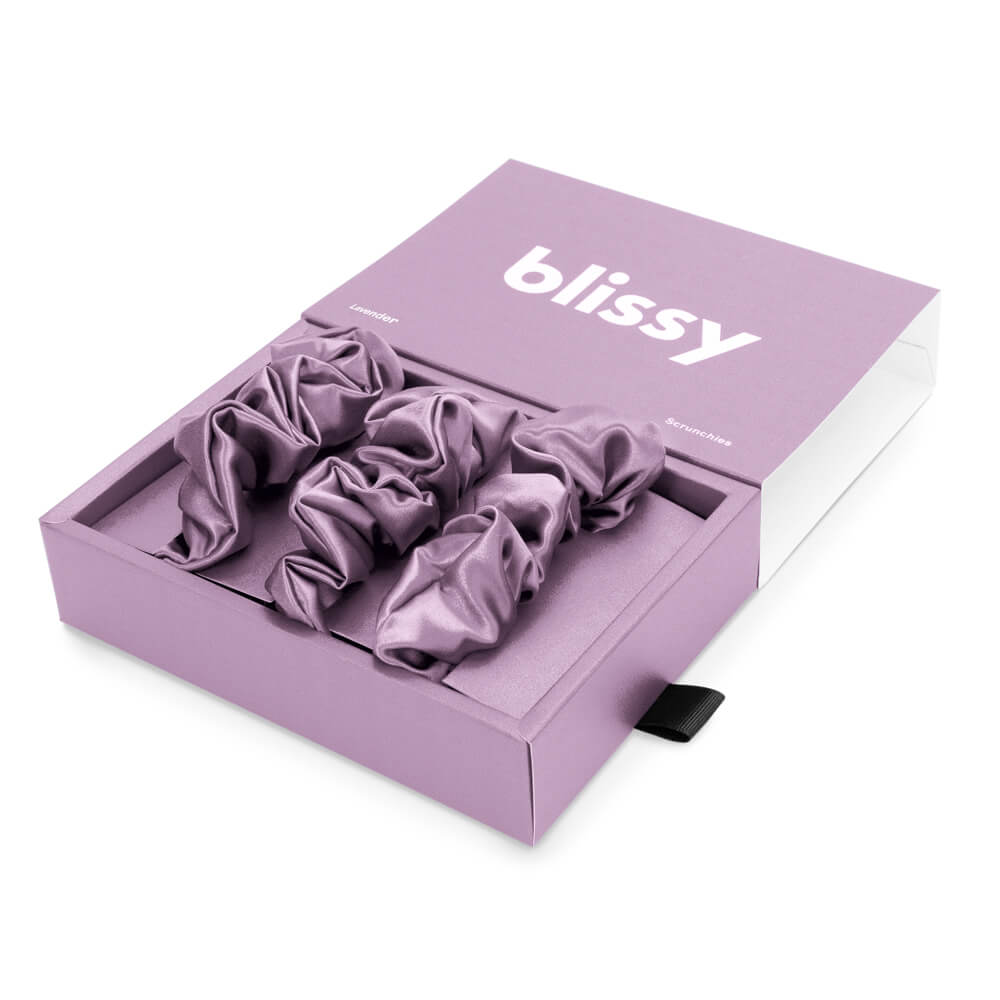 Blissy Lavender Blissy Scrunchies – 22 Momme Mulberry Silk, 100% Silk