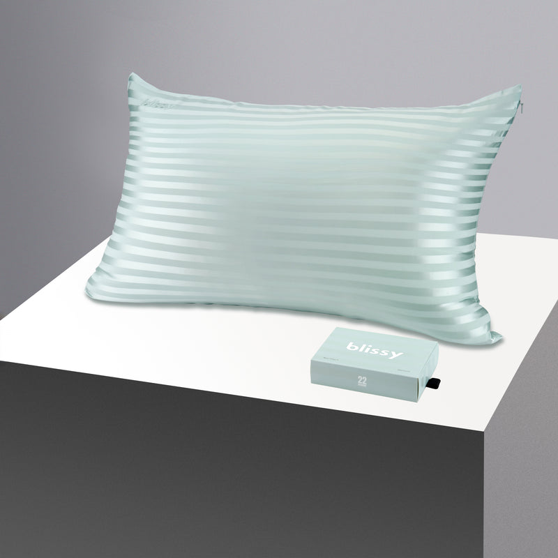 Pillowcase - Mint Striped - Standard - Blissy King Mint Striped Pillowcase – 22 Momme Mulberry Silk, 100% Silk