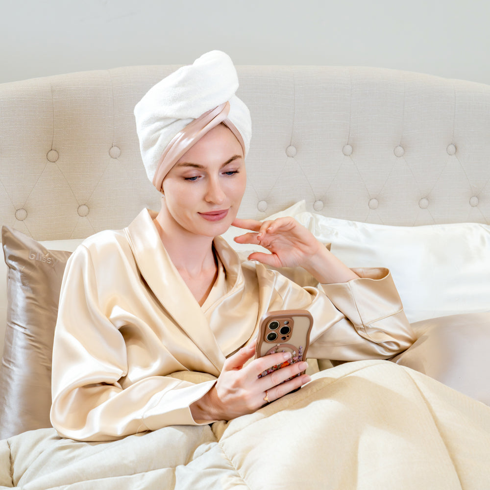 Blissy Pink Reversible Towel – 22 Momme Mulberry Silk, 100% Silk – Lifestyle