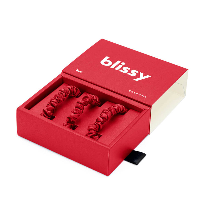 Blissy Skinny Scrunchies - Red - Blissy Red Blissy Skinny Scrunchies – 22 Momme Mulberry Silk, 100% Silk