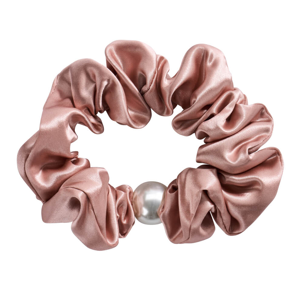 Rose Gold Blissy Pearl Scrunchies Close-Up – Blissy 22 Momme Silk