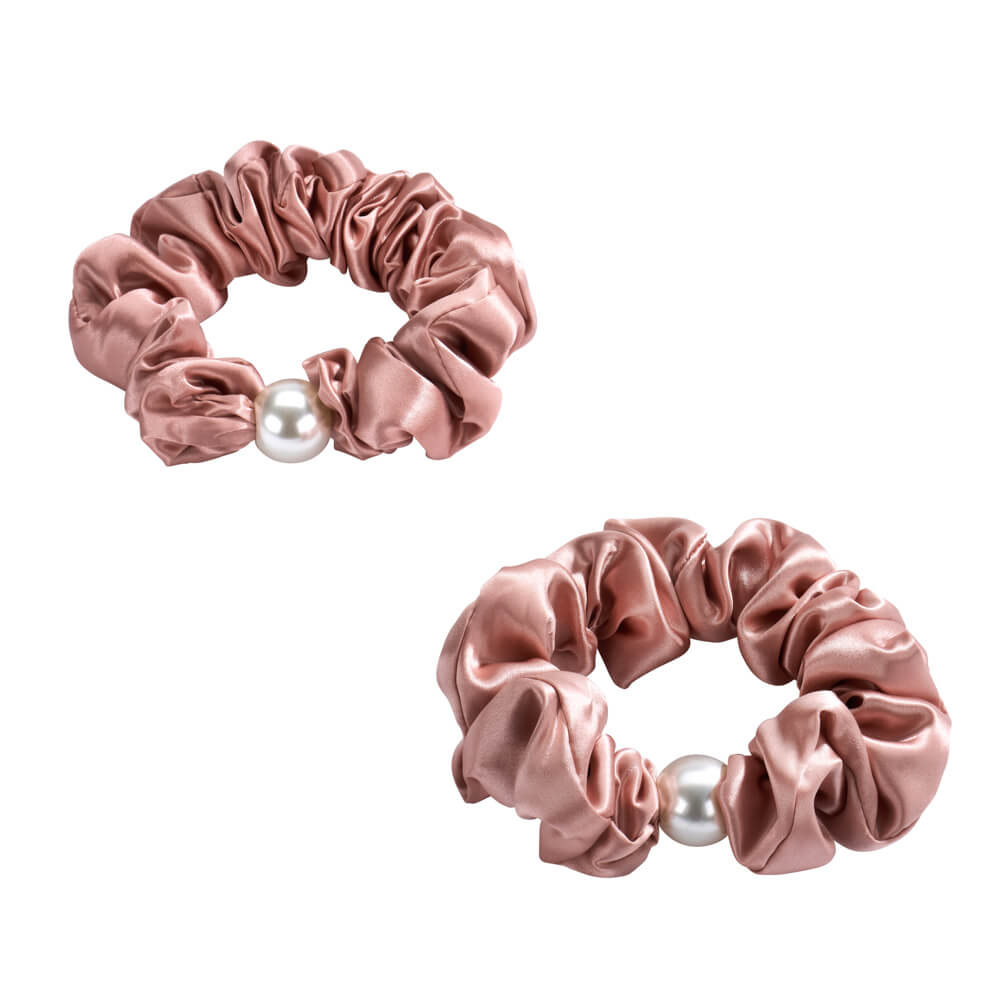 Blissy Mulberry Silk Blissy Pearl Scrunchies – Rose Gold