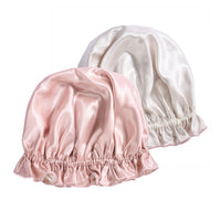 Blissy Ruffle Bonnet - Pink/White - Blissy Pink/White Ruffle Bonnet – 22 Momme Mulberry Silk, 100% Silk
