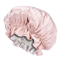 Blissy Ruffle Bonnet - Pink/White - Blissy Pink/White Ruffle Bonnet – 22 Momme Mulberry Silk, 100% Silk