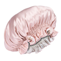 Blissy Ruffle Bonnet - Pink/White - Blissy Pink/White Ruffle Bonnet – 22 Momme Mulberry Silk, 100% Silk