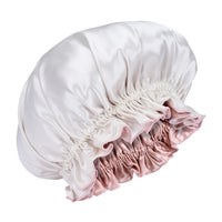 Blissy Ruffle Bonnet - Pink/White - Blissy Pink/White Ruffle Bonnet – 22 Momme Mulberry Silk, 100% Silk