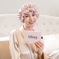 Blissy Ruffle Bonnet - Pink/White - Blissy Pink/White Ruffle Bonnet – 22 Momme Mulberry Silk, 100% Silk – Lifestyle