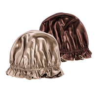 Blissy Ruffle Bonnet - Taupe/Chocolate - Blissy Taupe/Chocolate Ruffle Bonnet – 22 Momme Mulberry Silk, 100% Silk