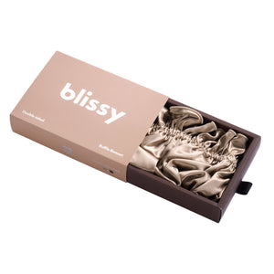 Blissy Ruffle Bonnet - Taupe/Chocolate - Blissy Taupe/Chocolate Ruffle Bonnet – 22 Momme Mulberry Silk, 100% Silk