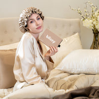 Blissy Ruffle Bonnet - Taupe/Chocolate - Blissy Taupe/Chocolate Ruffle Bonnet – 22 Momme Mulberry Silk, 100% Silk – Lifestyle
