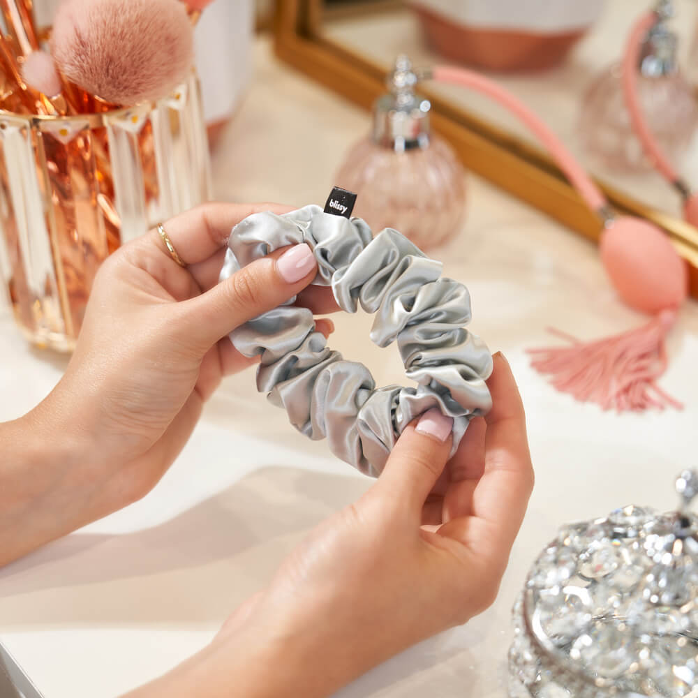 Blissy Silver Silk Blissy Scrunchies Detail –