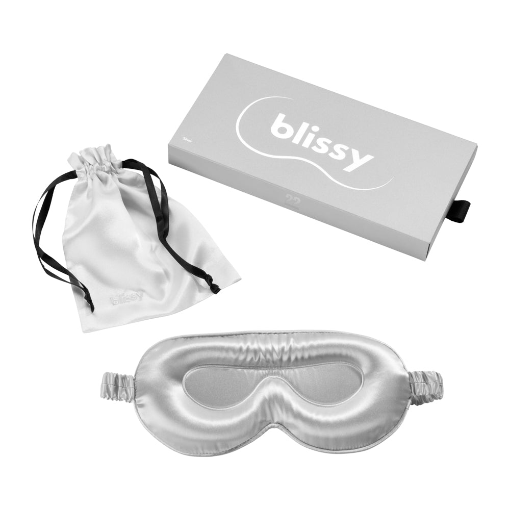 Blissy Silver Sleep Mask – 22 Momme Mulberry Silk, 100% Silk