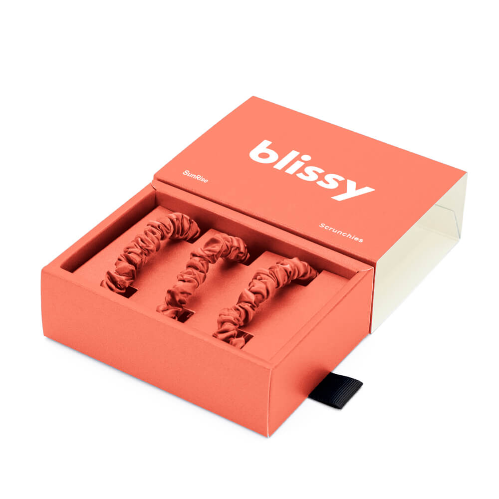 Blissy Sunrise Blissy Skinny Scrunchies – 22 Momme Mulberry Silk, 100% Silk