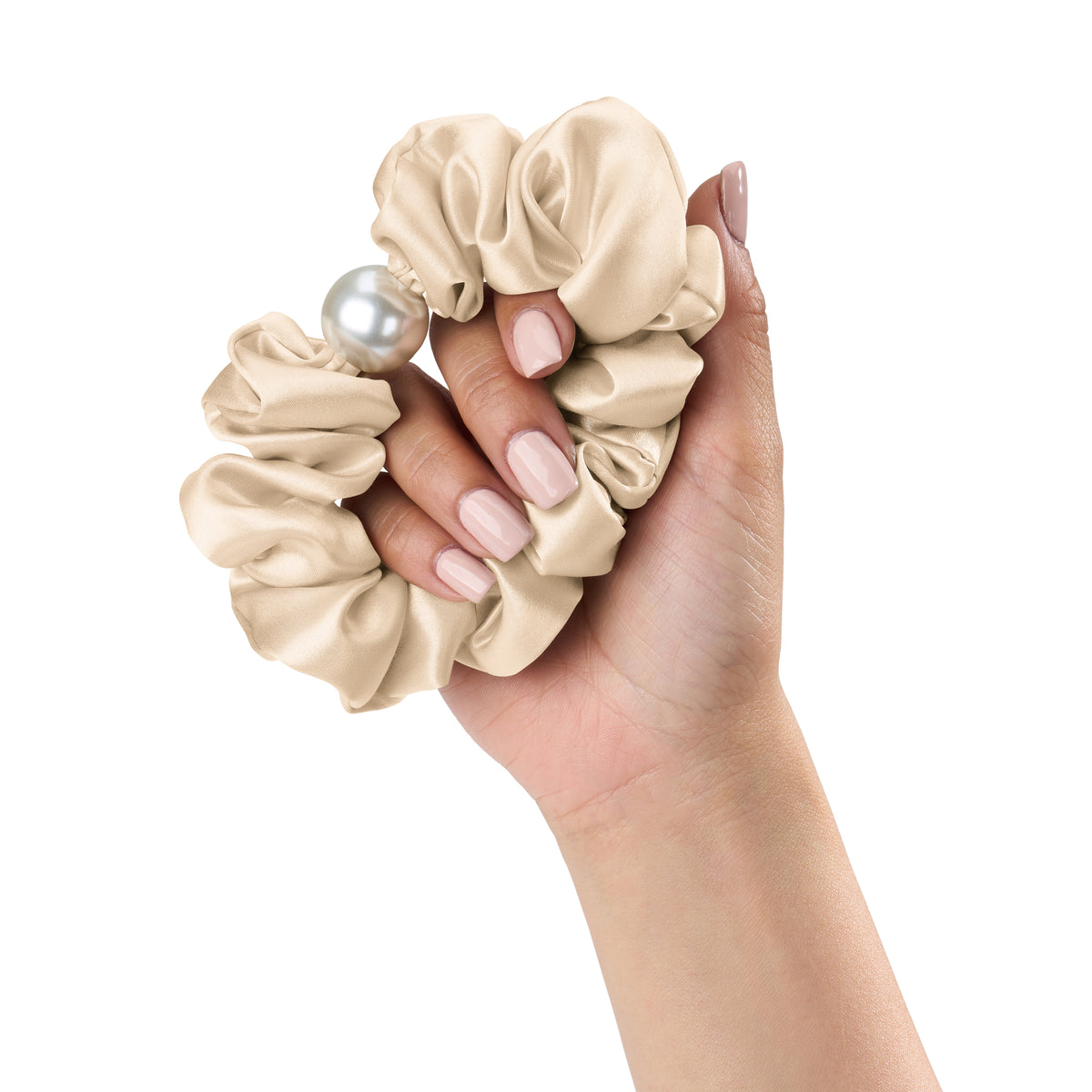 Blissy Taupe Silk Blissy Pearl Scrunchies Detail –