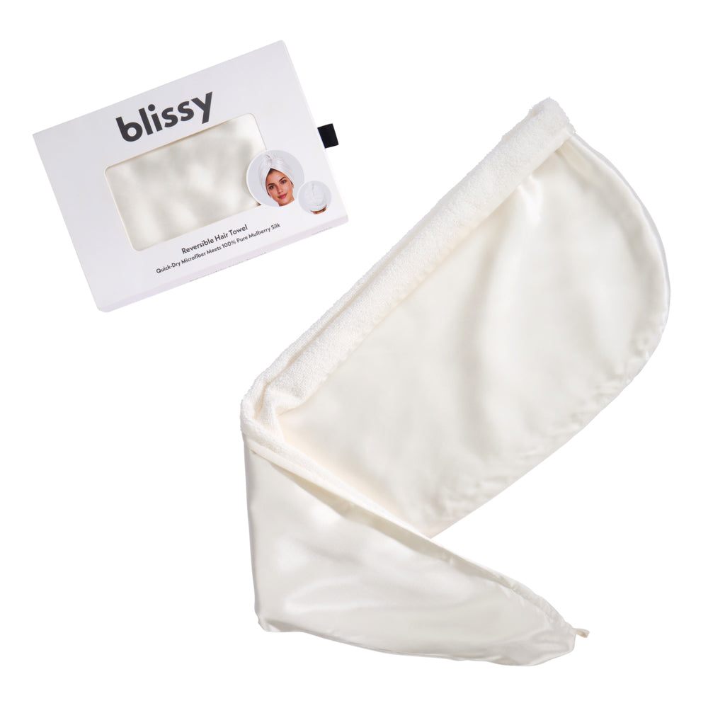 Blissy White Reversible Towel – 22 Momme Mulberry Silk, 100% Silk