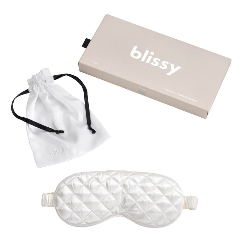 Sleep Mask - White - Diamond Quilted - Blissy White Sleep Mask – 22 Momme Mulberry Silk, 100% Silk