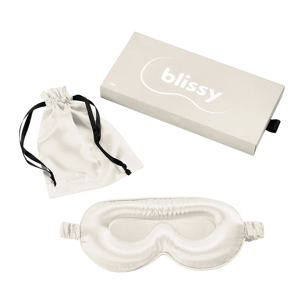 Blissy White Sleep Mask – 22 Momme Mulberry Silk, 100% Silk