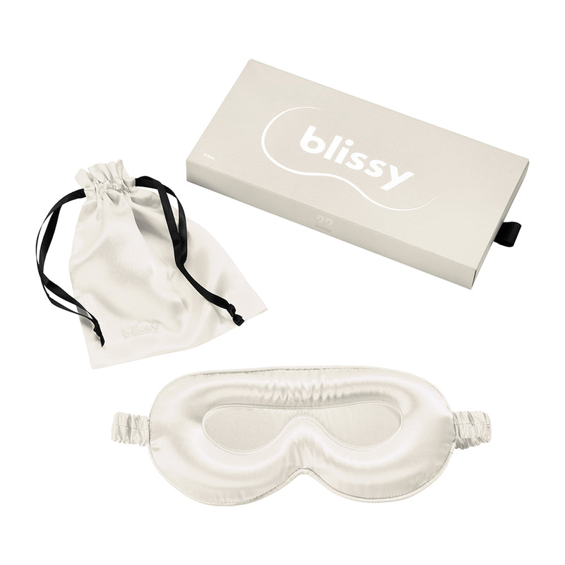 Sleep Mask - White - Profile - Blissy White Sleep Mask – 22 Momme Mulberry Silk, 100% Silk