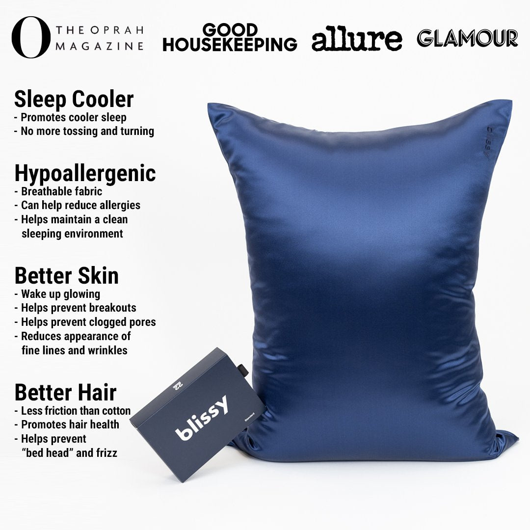 Blue Mulberry Silk Pillowcase – Blissy Standard