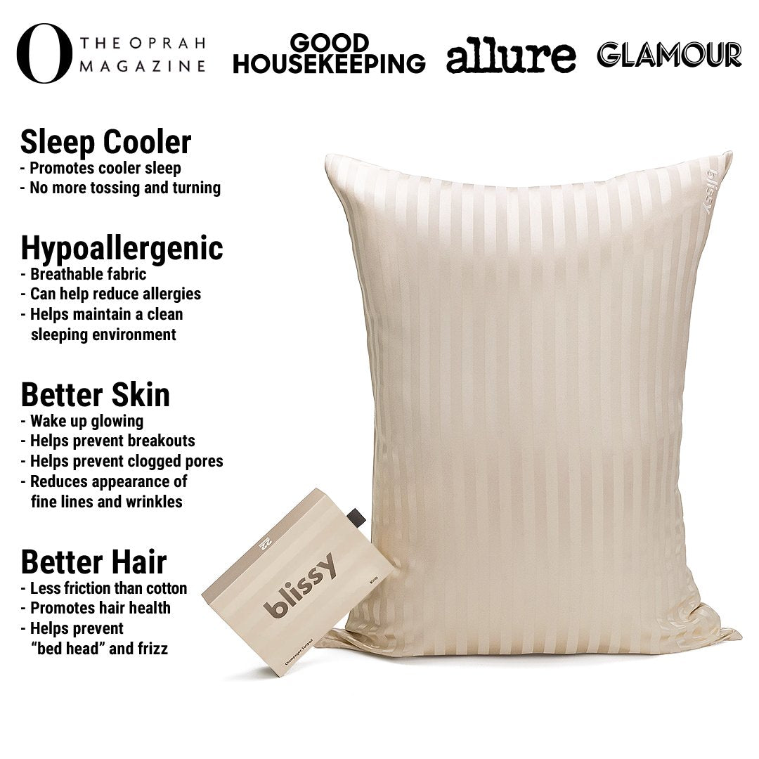 Champagne Striped Mulberry Silk Pillowcase – Blissy Queen