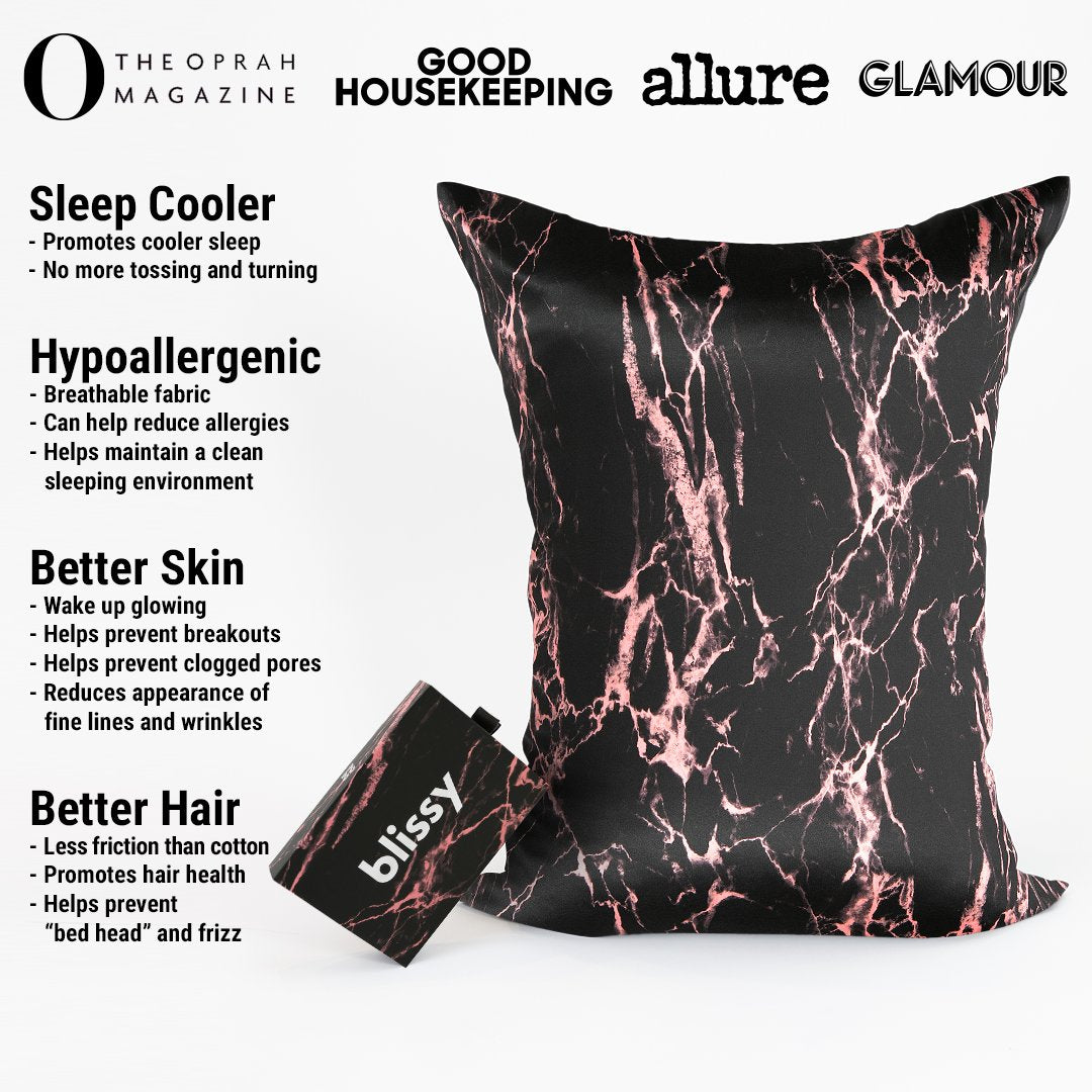 Rose Black Marble Mulberry Silk Pillowcase – Blissy King