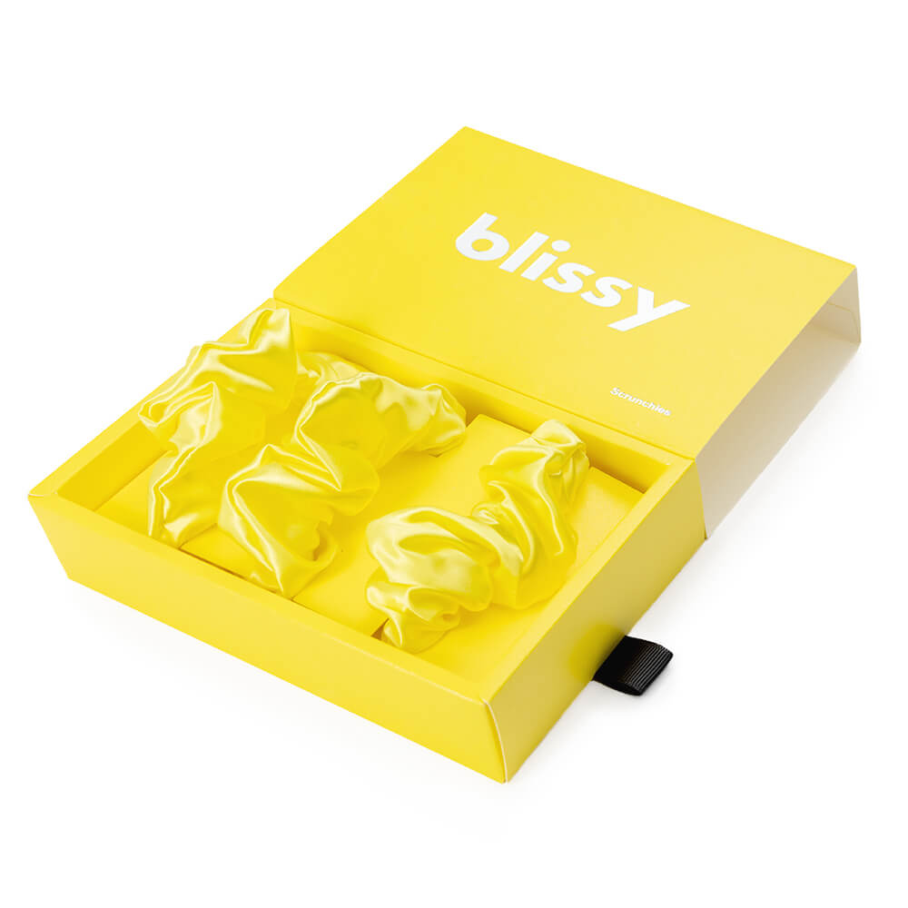 Blissy Sunshine Yellow Blissy Scrunchies – 22 Momme Mulberry Silk, 100% Silk