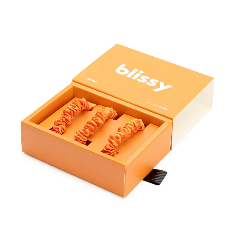 Blissy Skinny Scrunchies - Coral - Blissy Coral Blissy Skinny Scrunchies – 22 Momme Mulberry Silk, 100% Silk