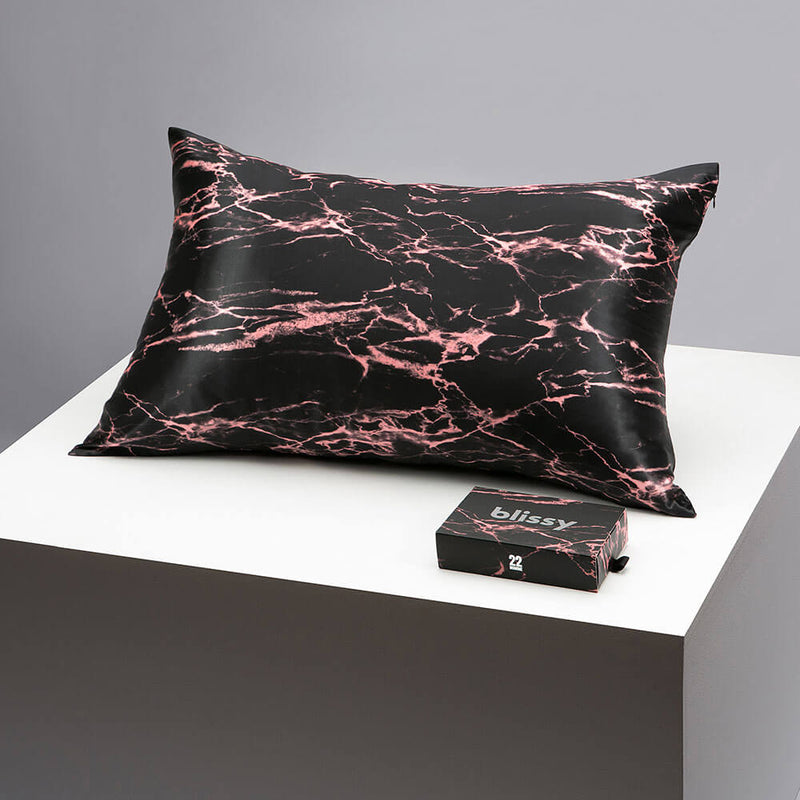 Pillowcase - Rose Black Marble - Standard - Blissy Standard Rose Black Marble Pillowcase – 22 Momme Mulberry Silk, 100% Silk