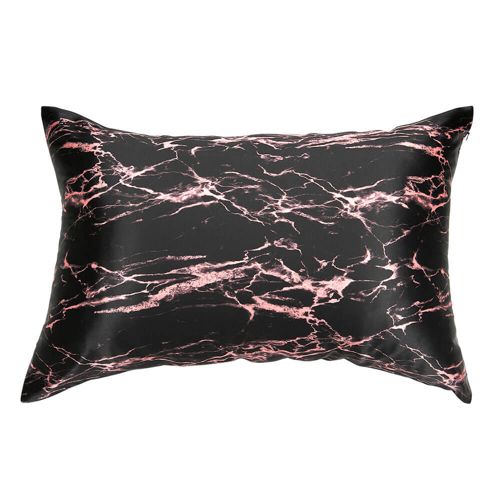 Rose Black Marble Pillowcase Close-Up – Blissy 22 Momme Silk