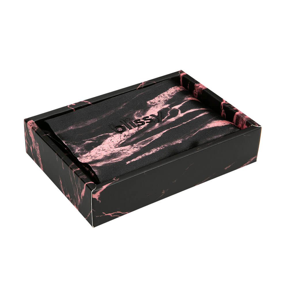 Blissy Rose Black Marble Silk Pillowcase Detail – King