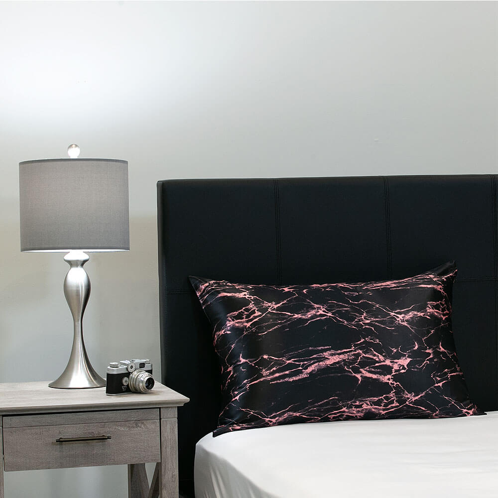 Blissy Mulberry Silk Pillowcase – Rose Black Marble Queen