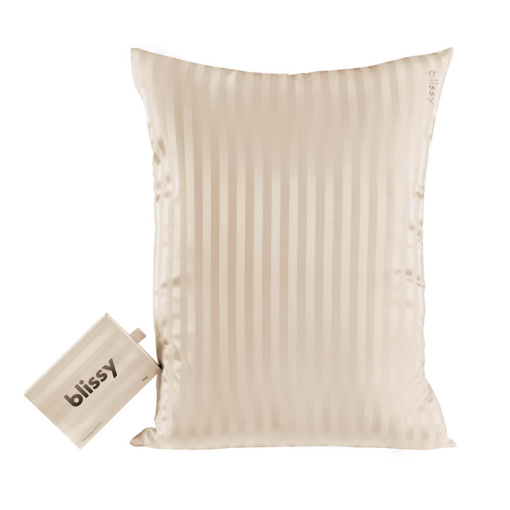 Blissy Champagne Striped Silk Pillowcase Detail – Queen
