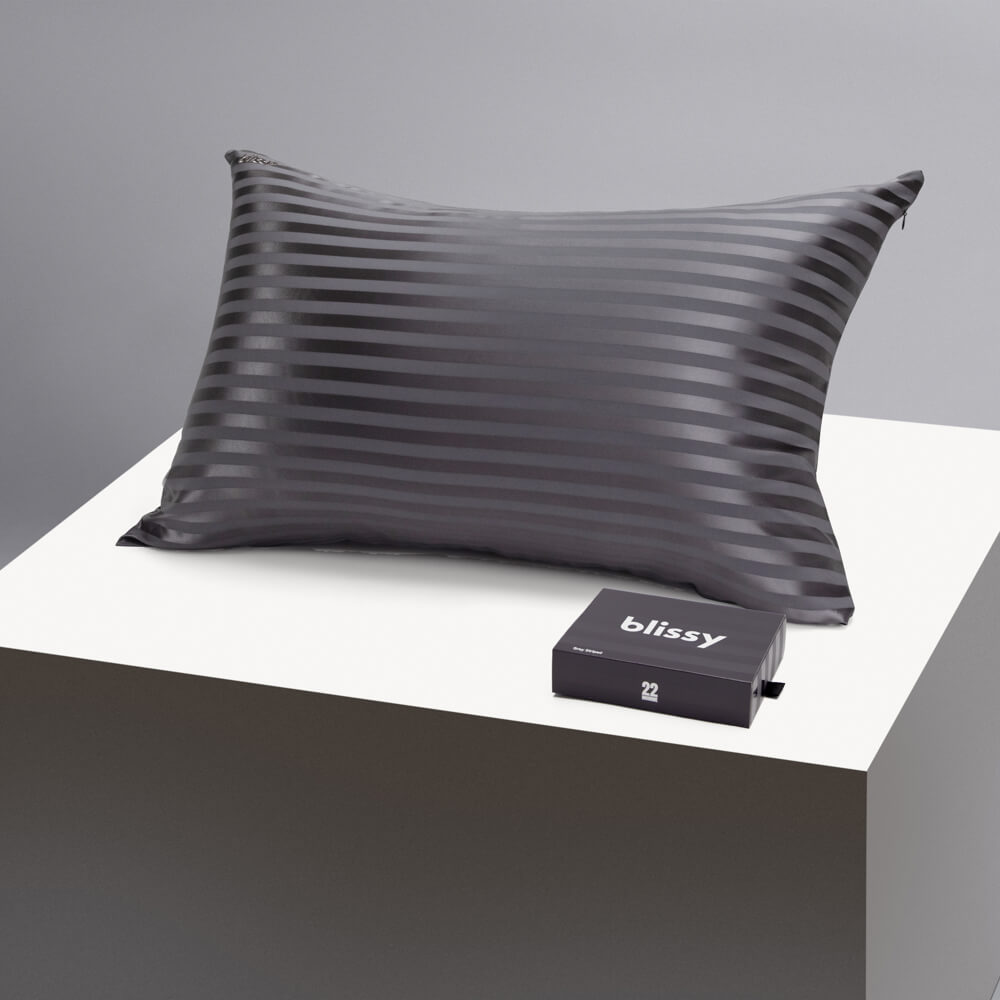 Blissy King Grey Striped Pillowcase – 22 Momme Mulberry Silk, 100% Silk