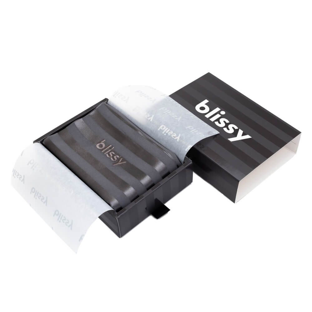 Blissy Mulberry Silk Pillowcase – Grey Striped Standard