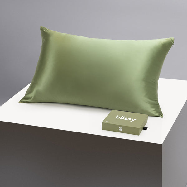 Blissy 100% Mulberry 22-Momme Silk Pillowcase - Olive - Standard - Canada