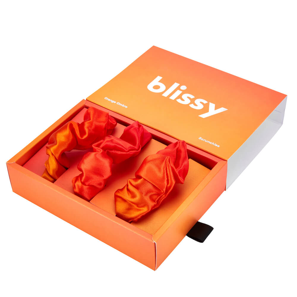 Blissy Orange Ombre Blissy Scrunchies – 22 Momme Mulberry Silk, 100% Silk